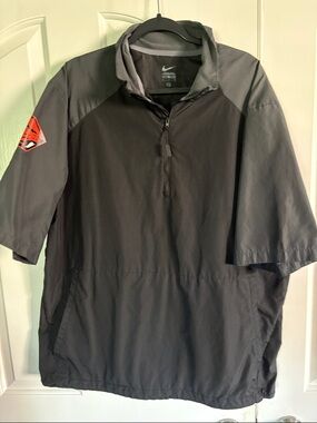 Nike Black Short-Sleeve Half-Zip Pullover with Red Sleeve Patch